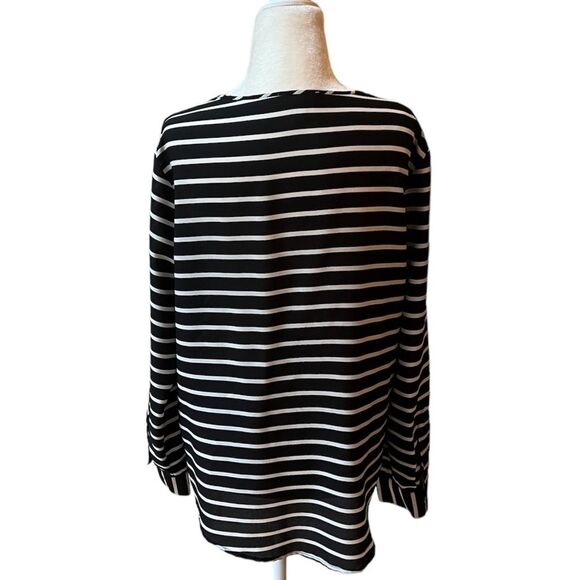 Calvin Klein Black & White Striped Zippered Blouse - Picture 9 of 16